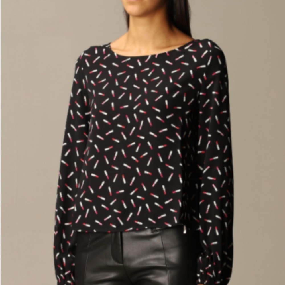 Armani Exchange Graphic Black and White Long Sleeve Blouse